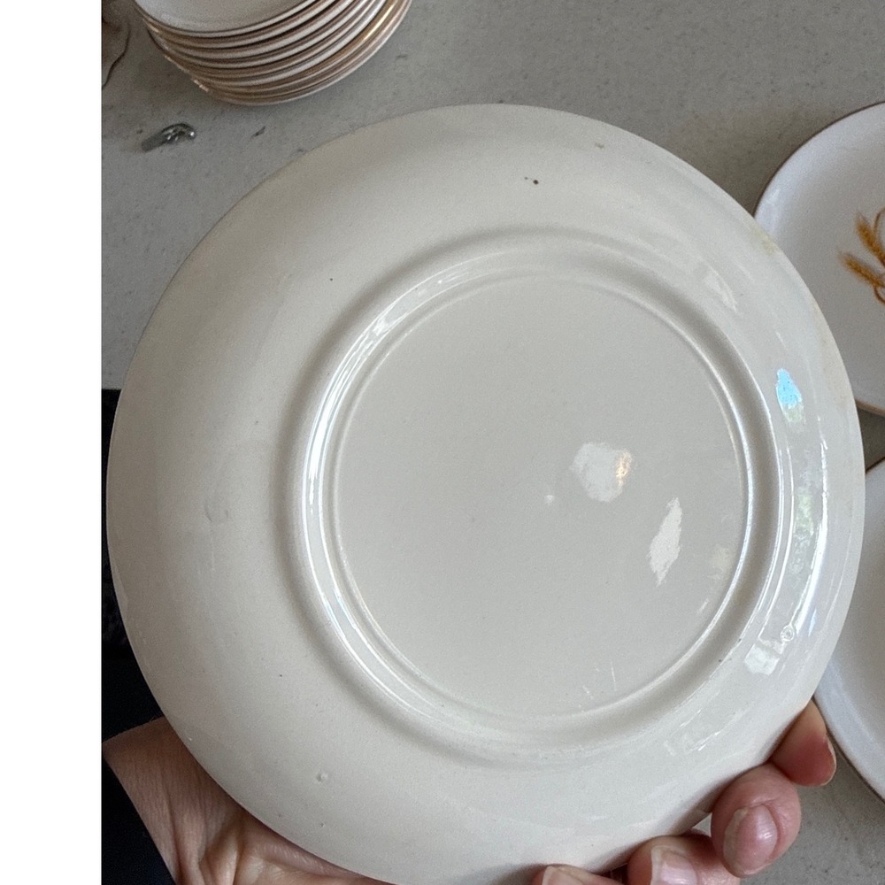 Vintage Golden Wheat Stoneware Bread Butter Plates Set of 3 Gold Rim 6.25 inch‎